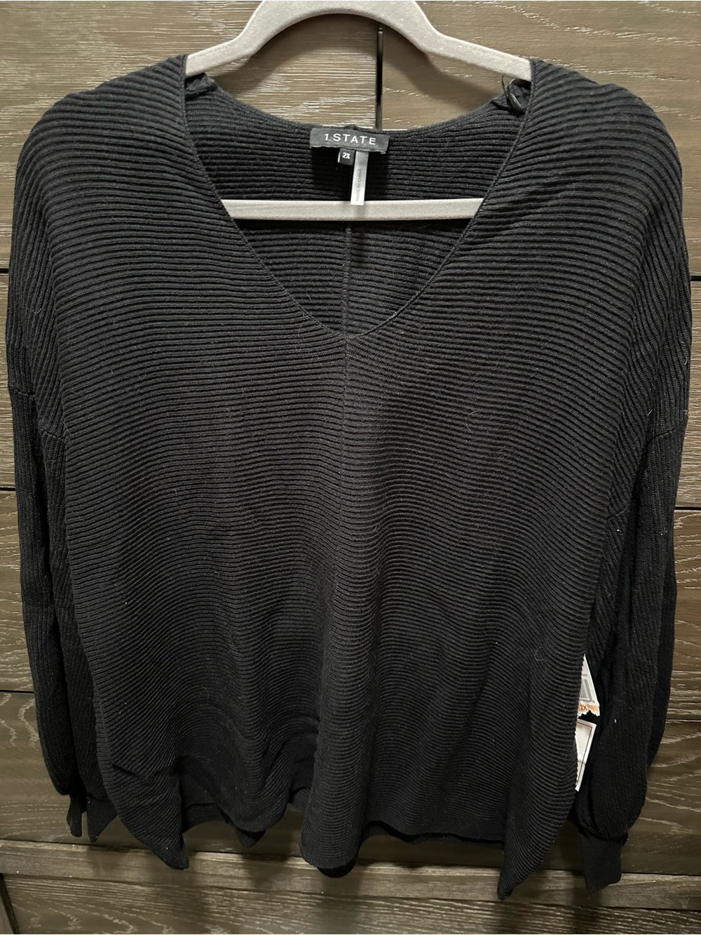 1. State Black Ribbed V-Neck Pullover Sweater